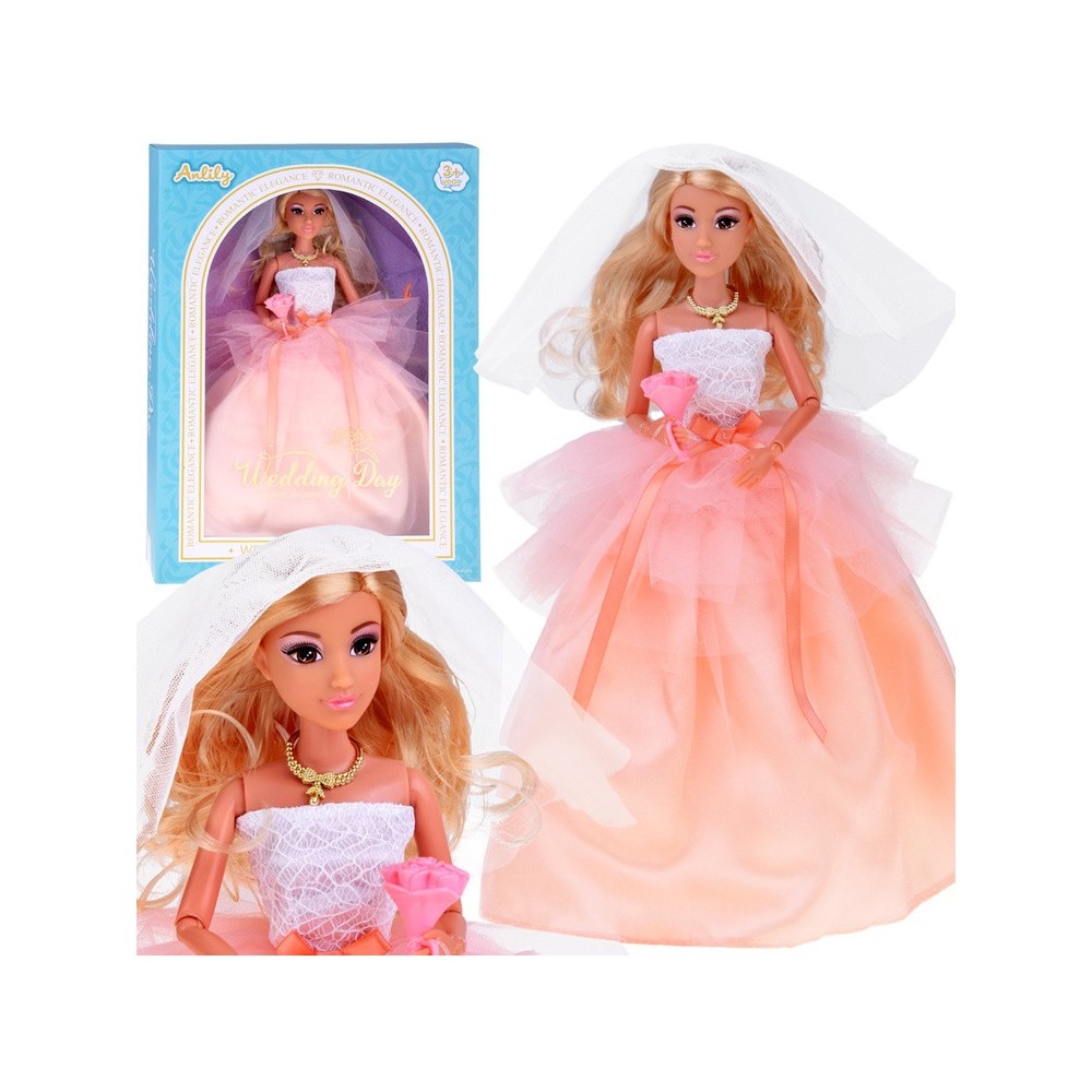 Anlily Bábika Nevesta v svadobných šatách s kyticou a závojom Wedding Collection