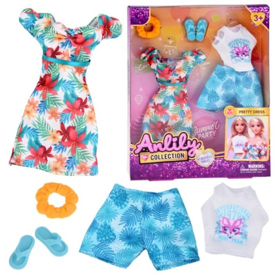 Anlily Sada Šaty pre bábiky, kraťasy, top, šľapky, gumička do vlasov