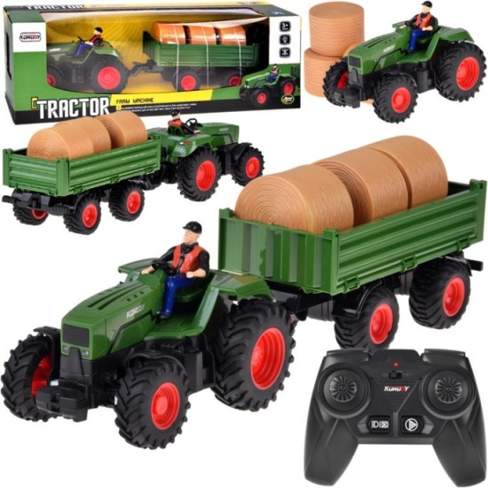 JOKO RC Traktor s vlečkou a senom na diaľkové ovládanie + USB nabíjačka, zelený