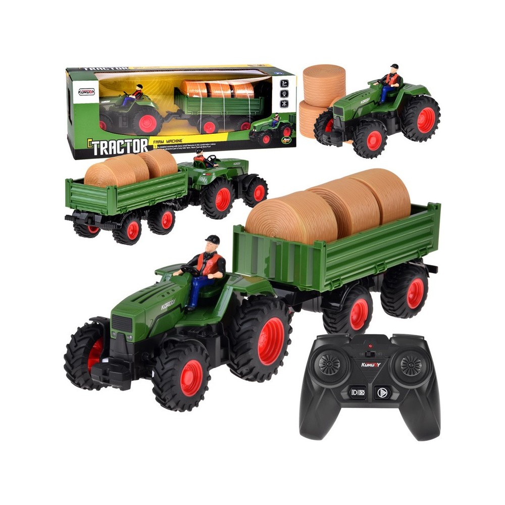 JOKO RC Traktor s vlečkou a senom na diaľkové ovládanie + USB nabíjačka, zelený