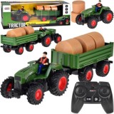 JOKO RC Traktor s vlečkou a senom na diaľkové ovládanie + USB nabíjačka, zelený