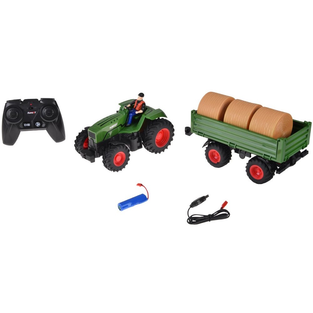 JOKO RC Traktor s vlečkou a senom na diaľkové ovládanie + USB nabíjačka, zelený