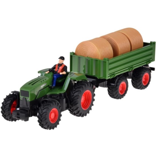 JOKO RC Traktor s vlečkou a senom na diaľkové ovládanie + USB nabíjačka, zelený