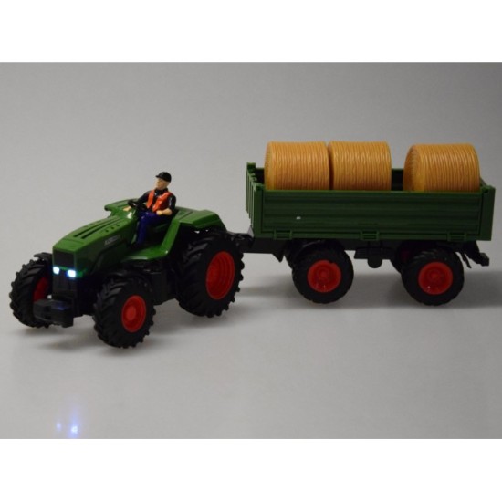 JOKO RC Traktor s vlečkou a senom na diaľkové ovládanie + USB nabíjačka, zelený