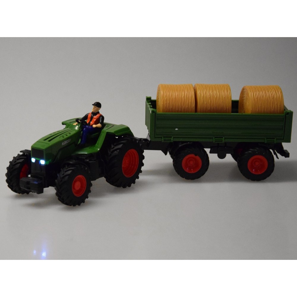 JOKO RC Traktor s vlečkou a senom na diaľkové ovládanie + USB nabíjačka, zelený