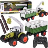 JOKO RC Traktor s vlečkou na diaľkové ovládanie s Drapákom a LED svetlom + drevo
