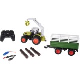 JOKO RC Traktor s vlečkou na diaľkové ovládanie s Drapákom a LED svetlom + drevo