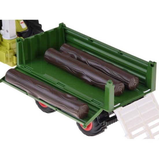 JOKO RC Traktor s vlečkou na diaľkové ovládanie s Drapákom a LED svetlom + drevo