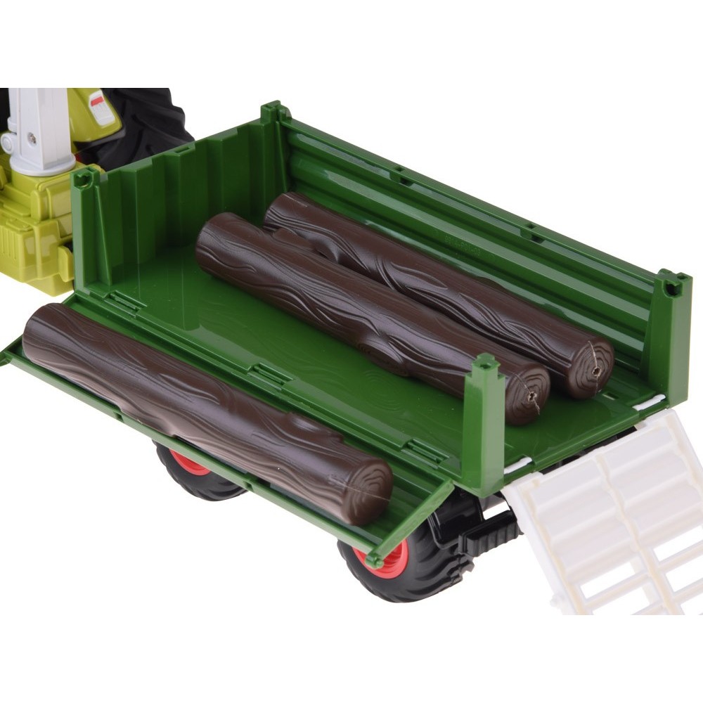 JOKO RC Traktor s vlečkou na diaľkové ovládanie s Drapákom a LED svetlom + drevo