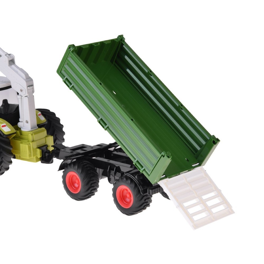 JOKO RC Traktor s vlečkou na diaľkové ovládanie s Drapákom a LED svetlom + drevo