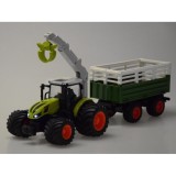 JOKO RC Traktor s vlečkou na diaľkové ovládanie s Drapákom a LED svetlom + drevo
