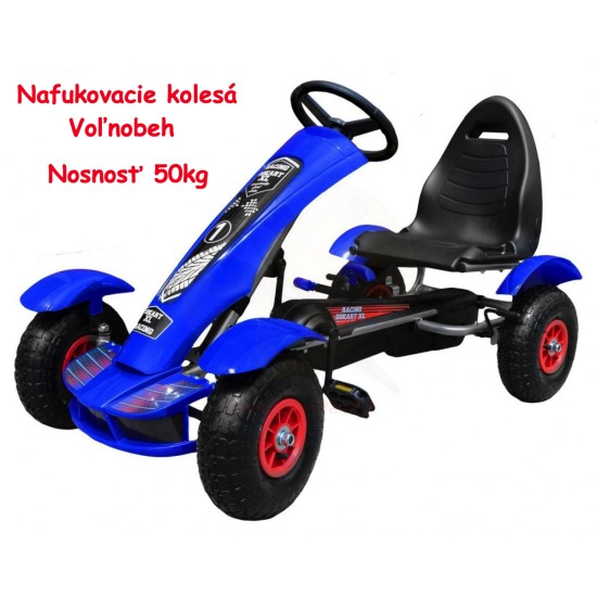 JOKO Šľapacia Motokára na pedály s nafukovacími kolesami F618, voľnobeh, nosnosť 50 kg, modrá