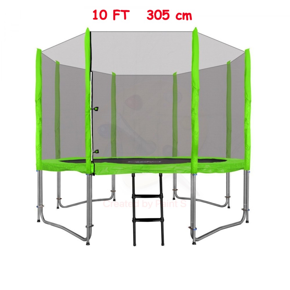 JOKO Záhradná Trampolína 305cm 10FT s kovovu konštrukciou+ ochranná sieť + rebrík 2v1, zelená