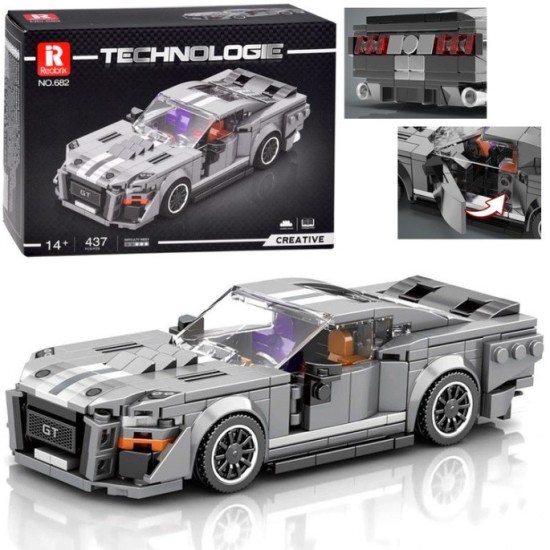 Reobrix Techická Stavebnica Pretekárske Auto GT GRAY sports 1960s, 437ks