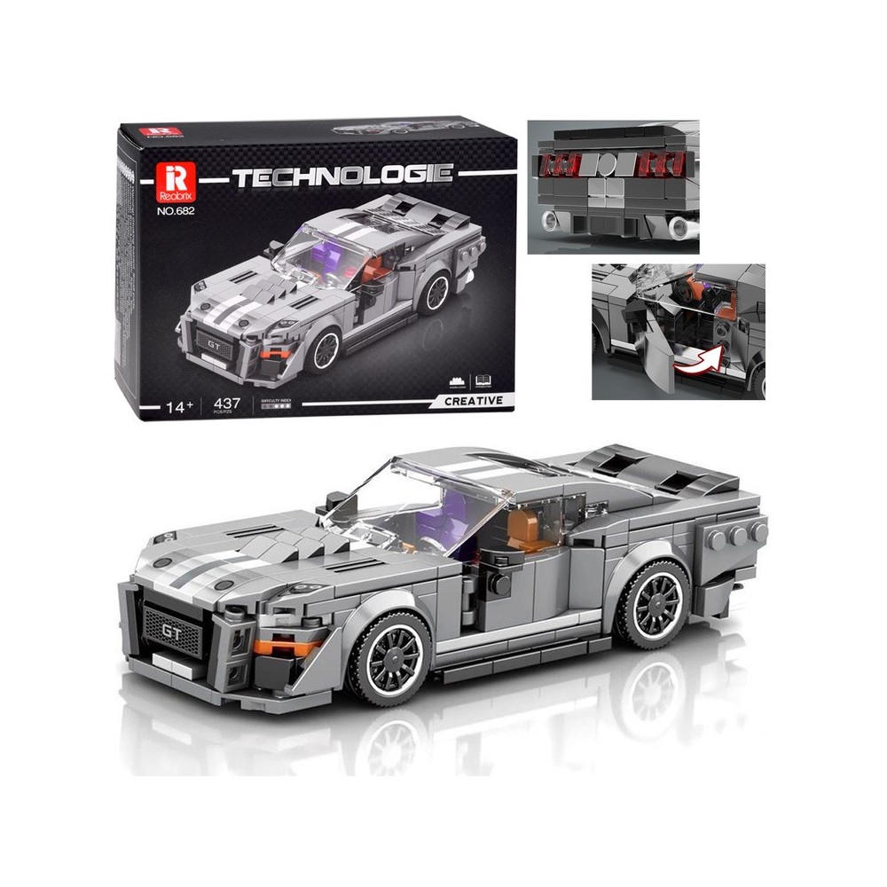 Reobrix Techická Stavebnica Pretekárske Auto GT GRAY sports 1960s, 437ks