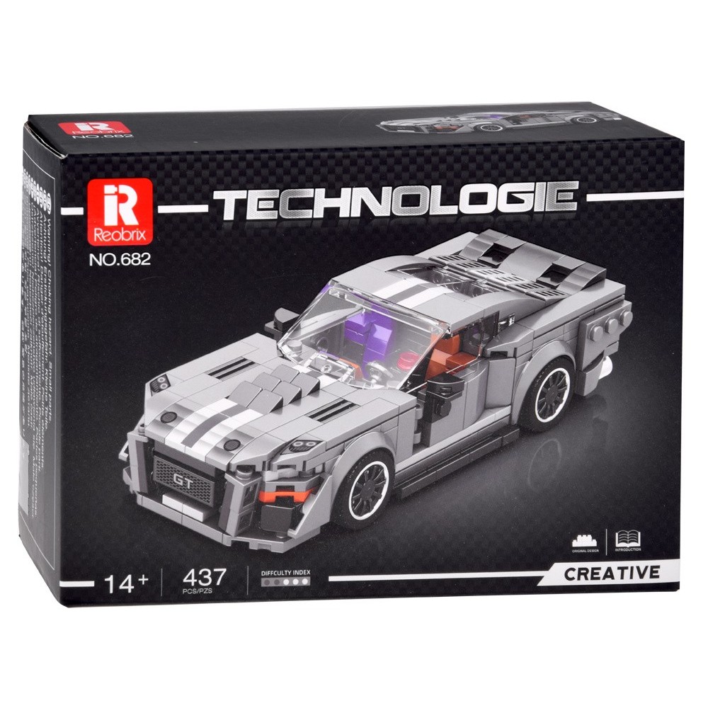 Reobrix Techická Stavebnica Pretekárske Auto GT GRAY sports 1960s, 437ks