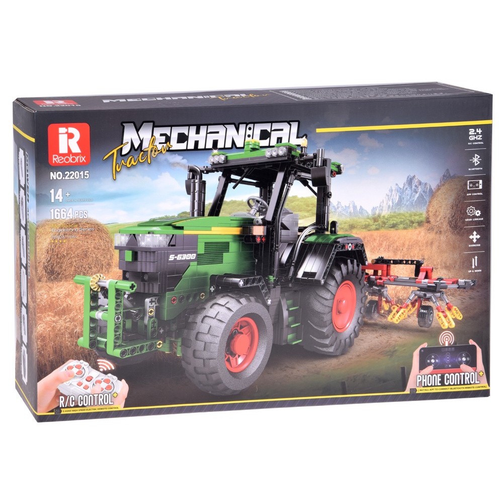 JOKO RC Technická Stavebnica Traktor s branami, pohonom 4 motorov a LED svetlom 1664ks na diaľkové ovládanie