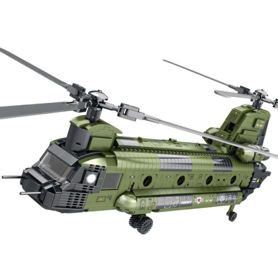 Reobrix Veľká Technická Stavebnica Helikoptéra CH-47 Chinook – vojenský tandemový vrtuľník 1458ks, dĺžka 78cm