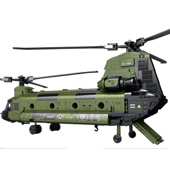 Reobrix Veľká Technická Stavebnica Helikoptéra CH-47 Chinook – vojenský tandemový vrtuľník 1458ks, dĺžka 78cm