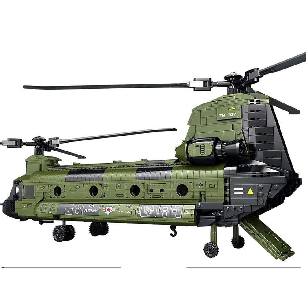 Reobrix Veľká Technická Stavebnica Helikoptéra CH-47 Chinook – vojenský tandemový vrtuľník 1458ks, dĺžka 78cm