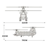 Reobrix Veľká Technická Stavebnica Helikoptéra CH-47 Chinook – vojenský tandemový vrtuľník 1458ks, dĺžka 78cm