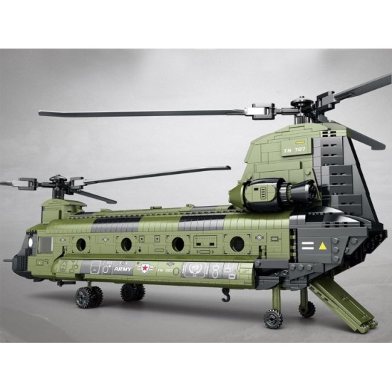 Reobrix Veľká Technická Stavebnica Helikoptéra CH-47 Chinook – vojenský tandemový vrtuľník 1458ks, dĺžka 78cm