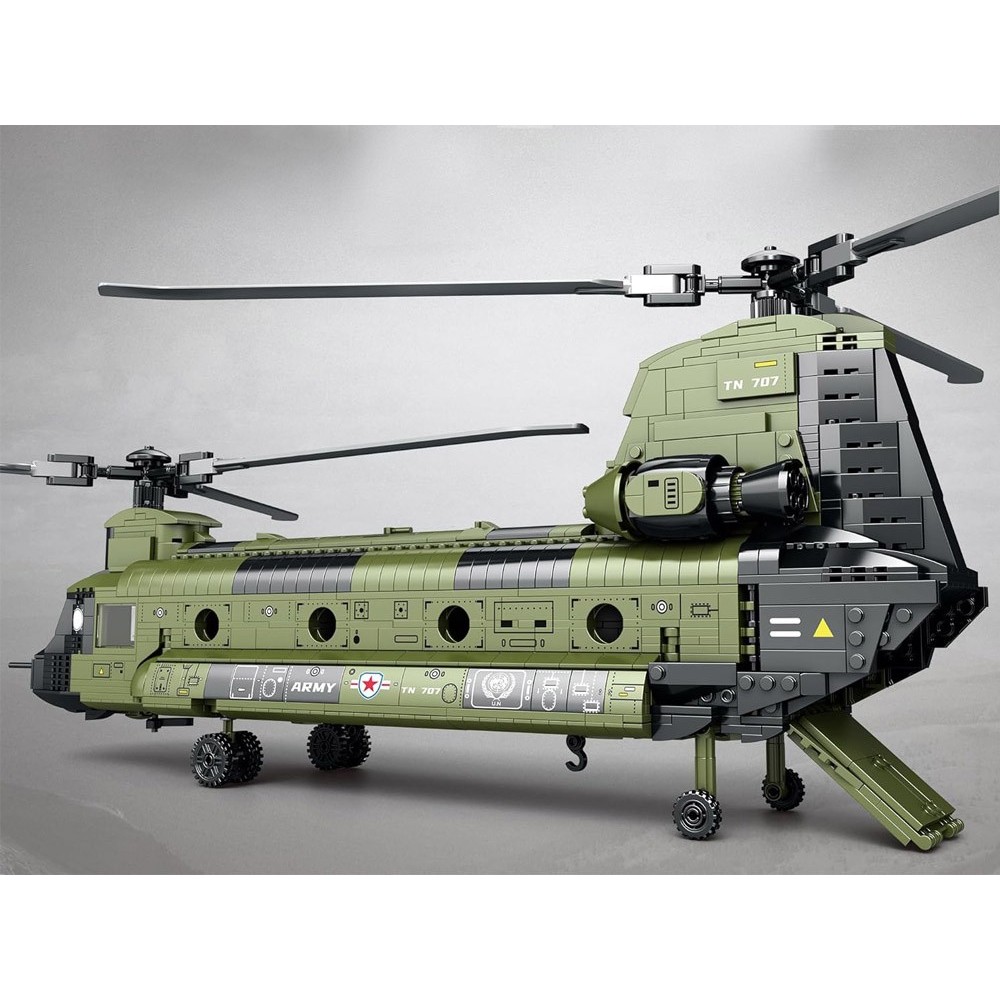 Reobrix Veľká Technická Stavebnica Helikoptéra CH-47 Chinook – vojenský tandemový vrtuľník 1458ks, dĺžka 78cm