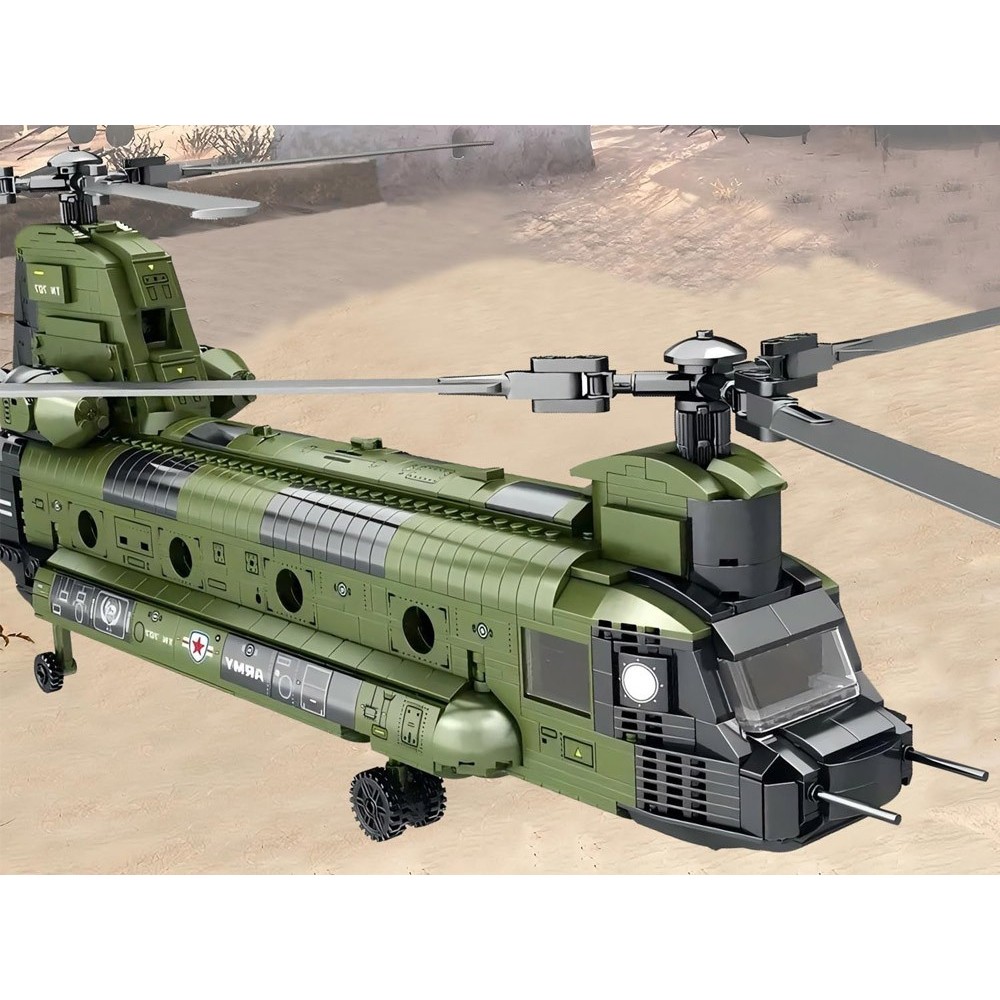 Reobrix Veľká Technická Stavebnica Helikoptéra CH-47 Chinook – vojenský tandemový vrtuľník 1458ks, dĺžka 78cm