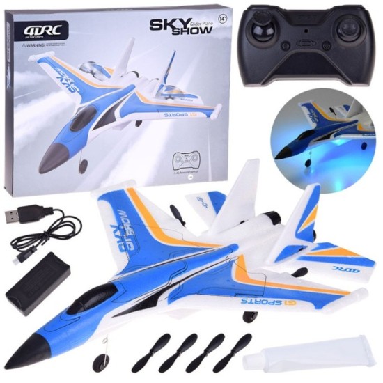 JOKO RC Lietadlo Sky Show s Dvojitým Motorom, LED svetlom a USB nabíjaním, modré