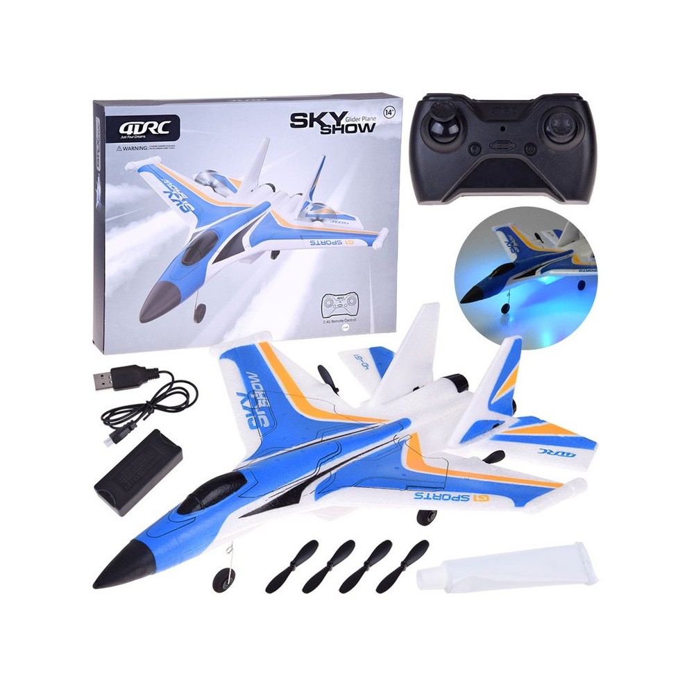 JOKO RC Lietadlo Sky Show s Dvojitým Motorom, LED svetlom a USB nabíjaním, modré