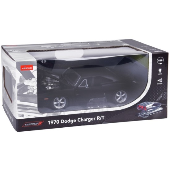 JOKO RC Auto Dodge Charger R/T 1970 na diaľkové ovládanie 33cm so svetlom a zvukom, otváracie dvere, kapota, kufor, matná čierne