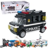 JOKO Sada Technická stavebnica Autá, Mestské Vozidlá 8v1 Policajné auto, Vysokozdvižný vozík, Karavan, Smetiarske auto
