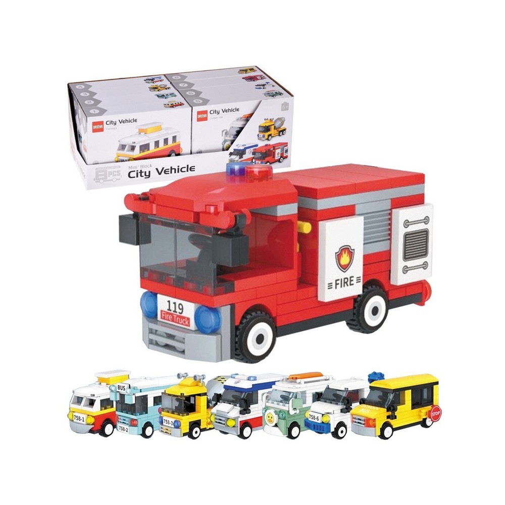 JOKO Sada Technická stavebnica 8v1 Električka, Autobus, Miešač betónu, Sanitka, Obytné auto, Traktor, Hasičské auto, Školský aut