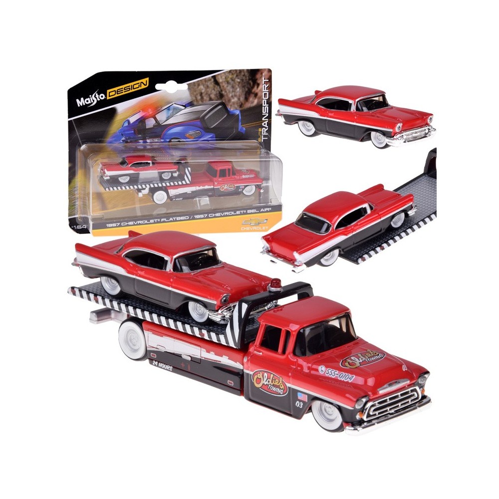 Maisto Kovový set 1:64 - odťahové vozidlo CHEVROLET Flatbed 1957 a CHEVROLET Bel Air