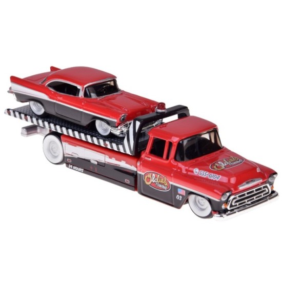 Maisto Kovový set 1:64 - odťahové vozidlo CHEVROLET Flatbed 1957 a CHEVROLET Bel Air