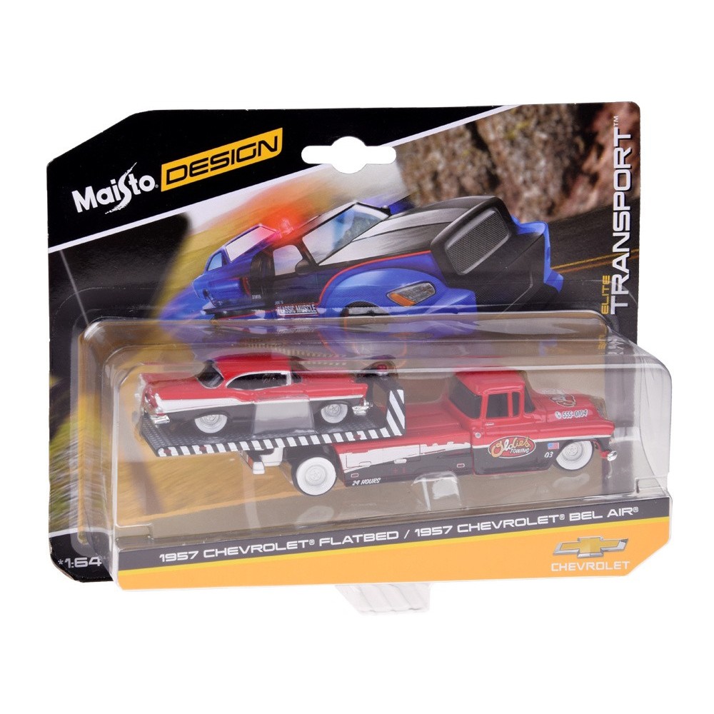 Maisto Kovový set 1:64 - odťahové vozidlo CHEVROLET Flatbed 1957 a CHEVROLET Bel Air