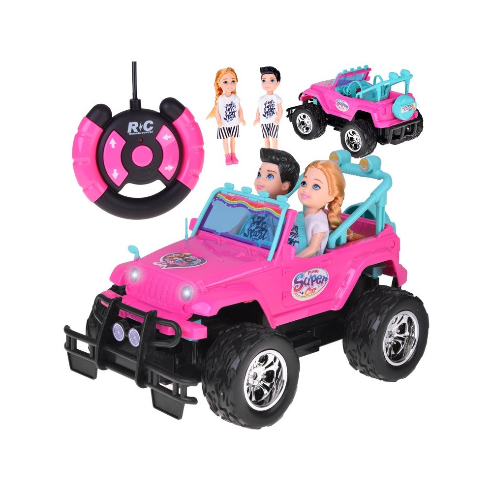 JOKO RC Auto Jeep na diaľkové ovládanie pre dievčatá + 2 Bábiky dievča a chlapec + USB nabíjací kábel, ružové