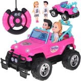 JOKO RC Auto Jeep na diaľkové ovládanie pre dievčatá + 2 Bábiky dievča a chlapec + USB nabíjací kábel, ružové