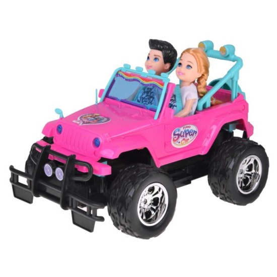 JOKO RC Auto Jeep na diaľkové ovládanie pre dievčatá + 2 Bábiky dievča a chlapec + USB nabíjací kábel, ružové