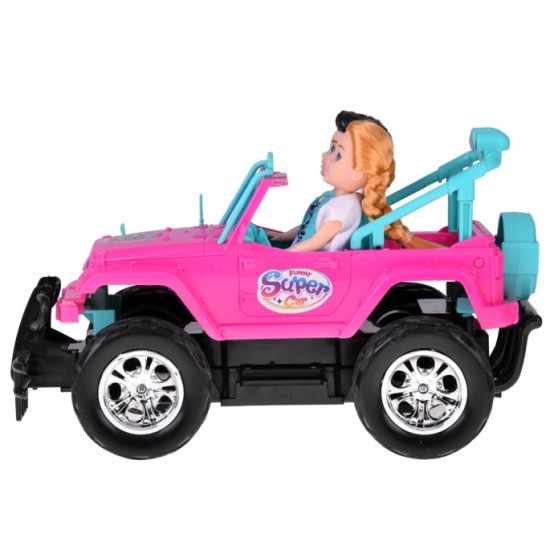 JOKO RC Auto Jeep na diaľkové ovládanie pre dievčatá + 2 Bábiky dievča a chlapec + USB nabíjací kábel, ružové