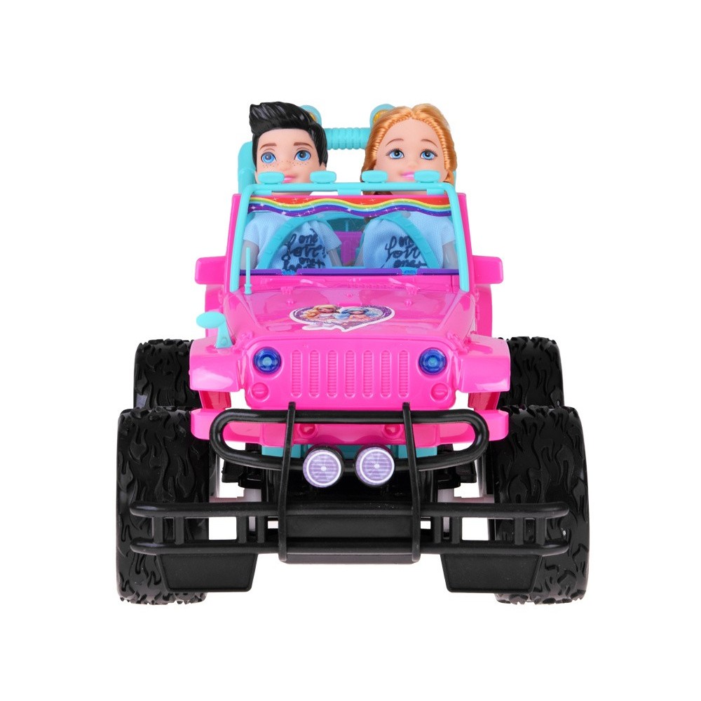 JOKO RC Auto Jeep na diaľkové ovládanie pre dievčatá + 2 Bábiky dievča a chlapec + USB nabíjací kábel, ružové