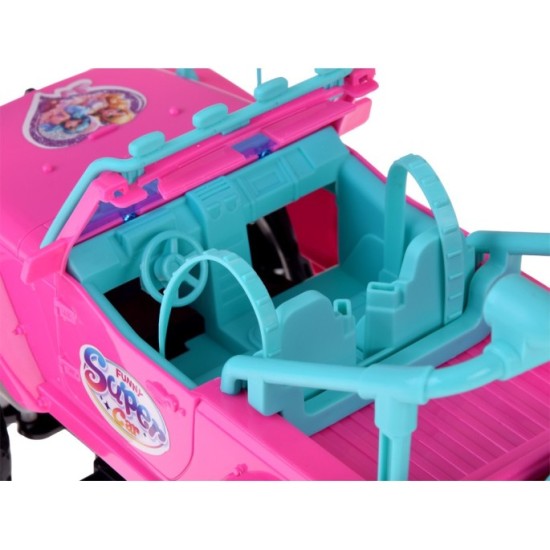 JOKO RC Auto Jeep na diaľkové ovládanie pre dievčatá + 2 Bábiky dievča a chlapec + USB nabíjací kábel, ružové
