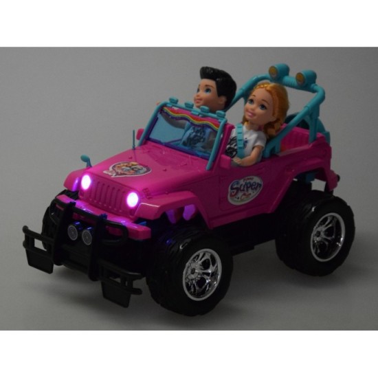 JOKO RC Auto Jeep na diaľkové ovládanie pre dievčatá + 2 Bábiky dievča a chlapec + USB nabíjací kábel, ružové
