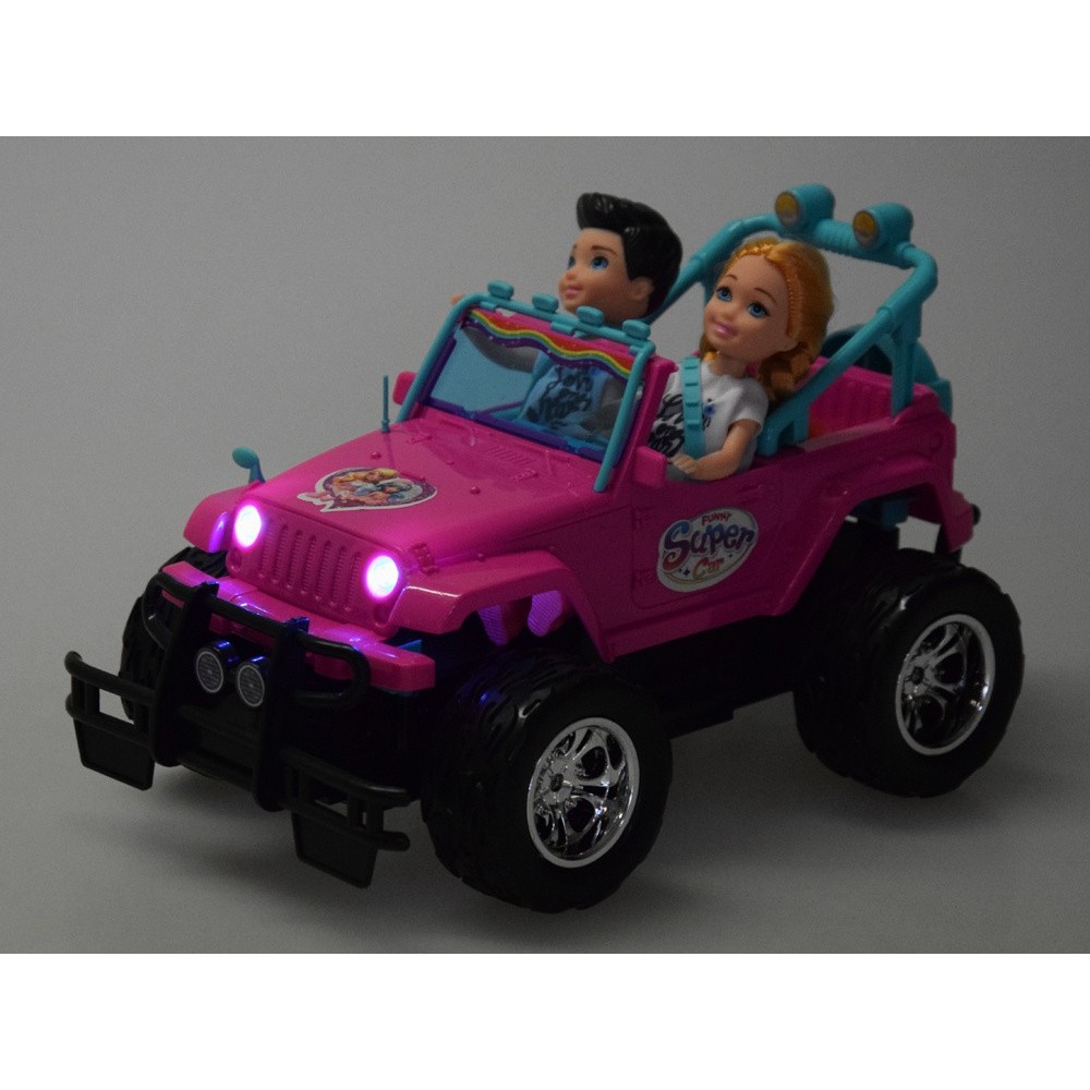 JOKO RC Auto Jeep na diaľkové ovládanie pre dievčatá + 2 Bábiky dievča a chlapec + USB nabíjací kábel, ružové