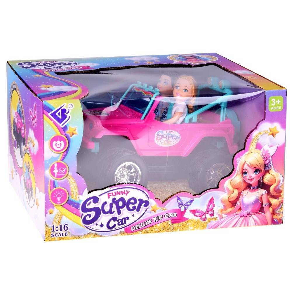 JOKO RC Auto Jeep na diaľkové ovládanie pre dievčatá + 2 Bábiky dievča a chlapec + USB nabíjací kábel, ružové