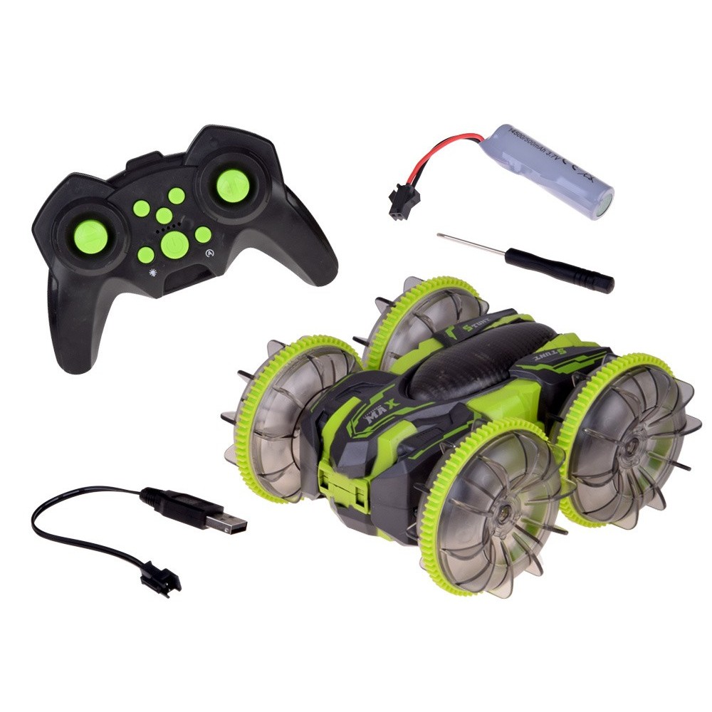 JOKO RC Akrobatické Auto 360˚Amfibia Stunt, Pláva, Jazdí, Svieti, zelené