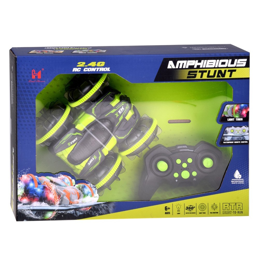JOKO RC Akrobatické Auto 360˚Amfibia Stunt, Pláva, Jazdí, Svieti, zelené