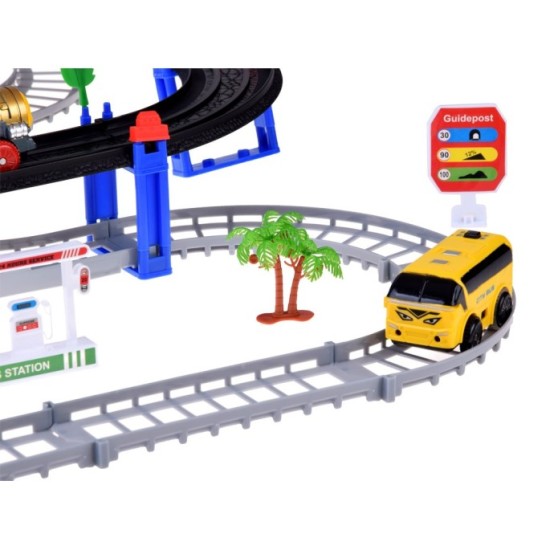 JOKO Elektrická Vlaková súprava 2v1 s Autobusom a Záveseným mostom s LED svetlom + hudba a zvuk