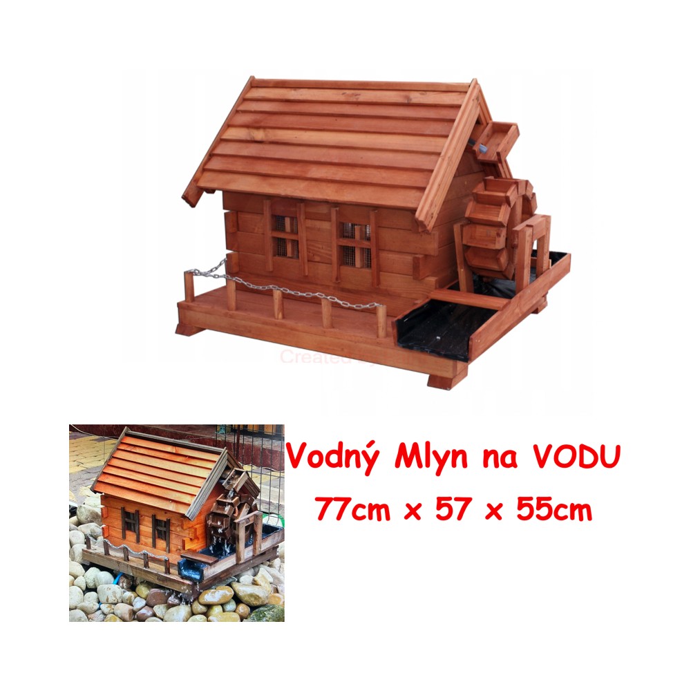 MKSTOR Drevený Vodný Mlyn na vodu 77cm, dekorácia do záhrady, masív, MW5
