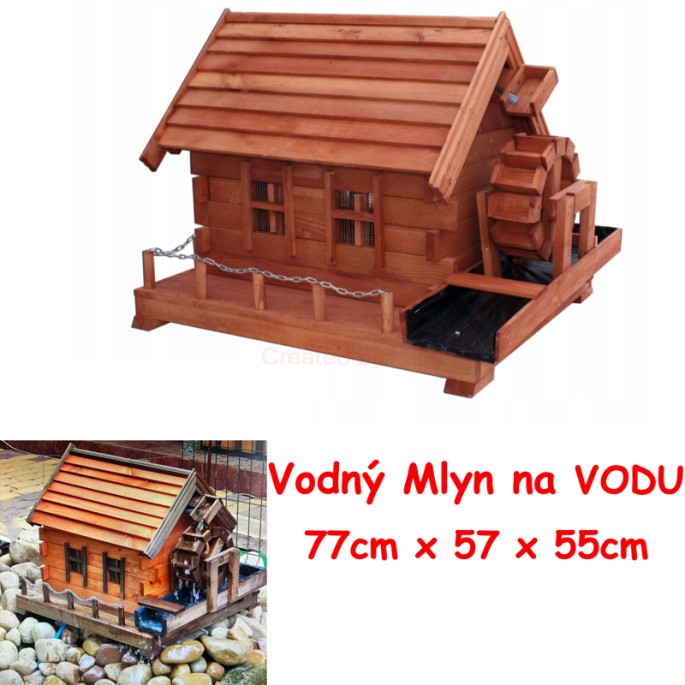 MKSTOR Drevený Vodný Mlyn na vodu 77cm, dekorácia do záhrady, masív, MW5